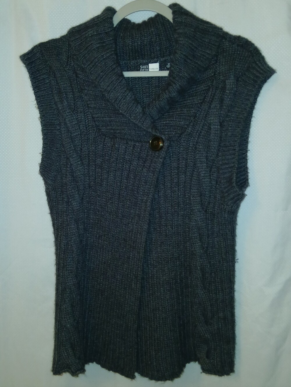 Saks Fifth Avenue Threads Dark Gray Ribbed Knitted Sweater Vest, Size M Women's